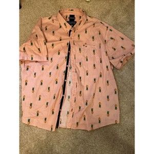 Raw Yarn Ind. ~ Button Up Men Sz 4X Hawaiian Shirt Pink w Pineapples Stretch fit